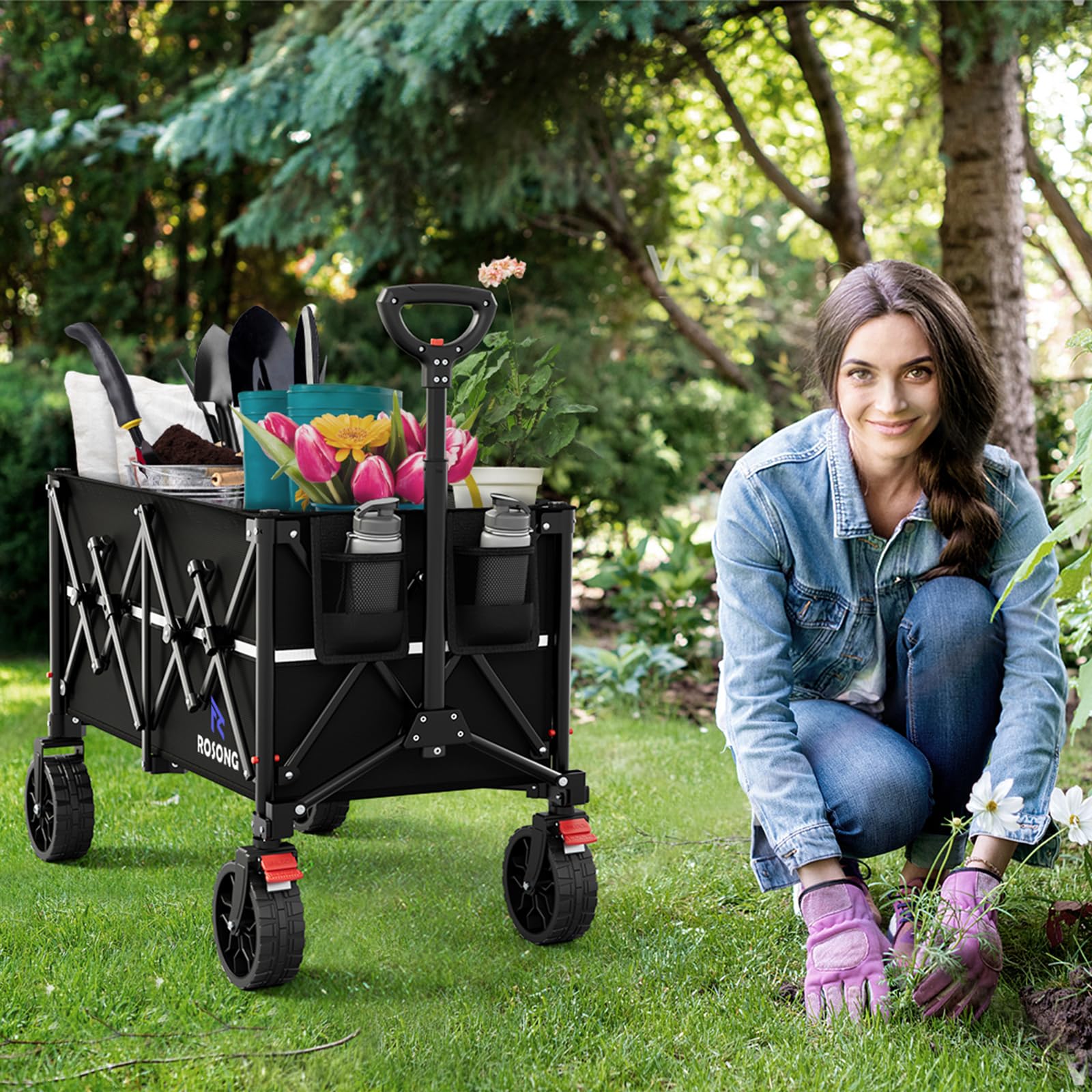 ROSONG folded compact profile fitting in a car trunk for convenient storage and travel