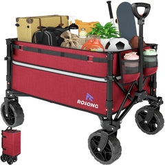 ROSONG wagon front view showing sturdy frame and burgundy fabric for strong hauling