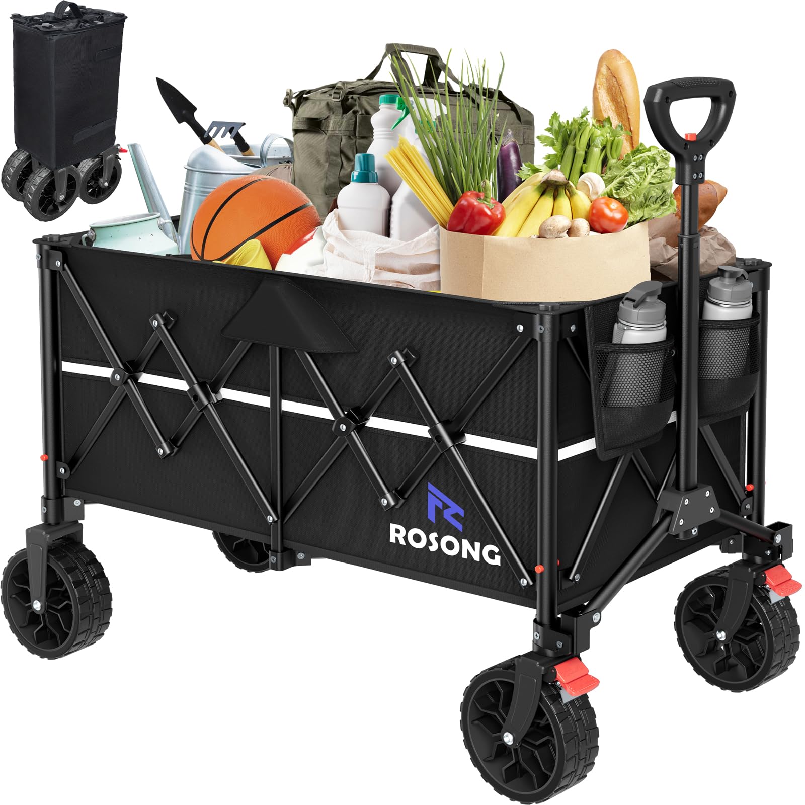 ROSONG wagon front view showing spacious cargo area and durable build for easy hauling