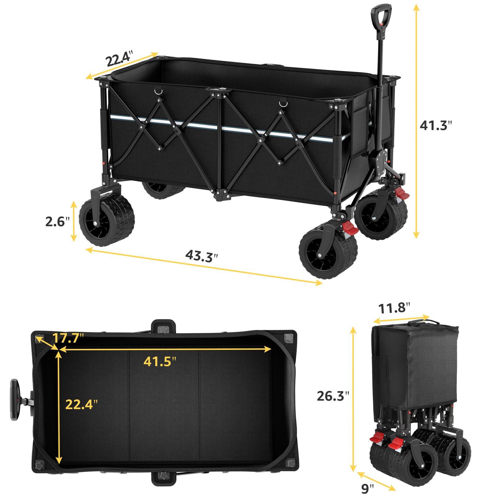 ROSONG handle and wheel lock detail highlighting upright handle and stability benefit