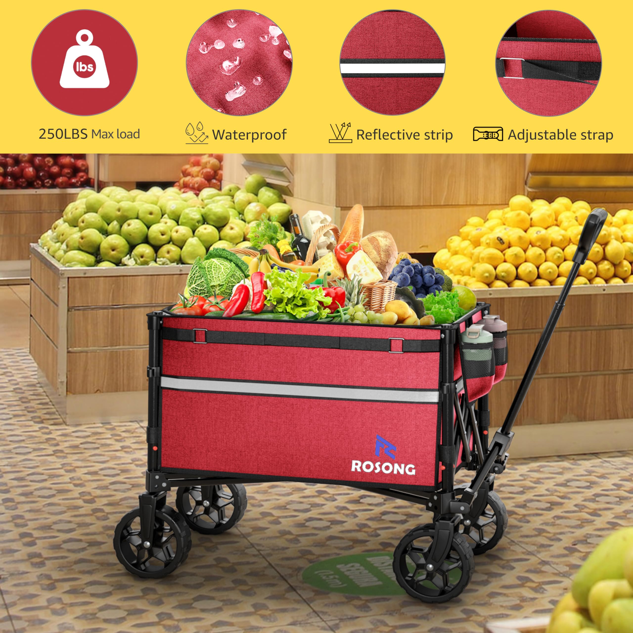 ROSONG wagon extendable handle detail offering comfortable grip and better control