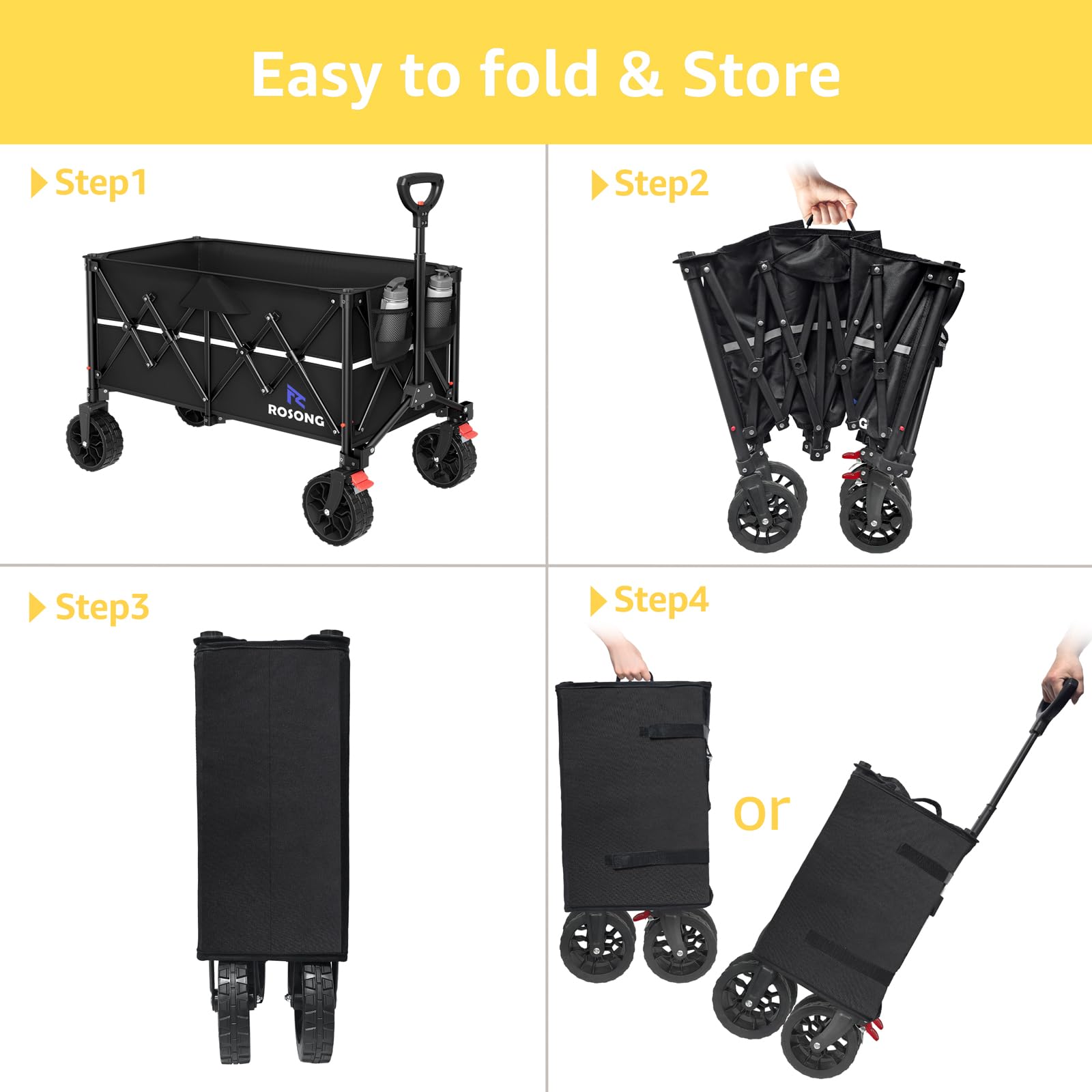 ROSONG wagon next to grocery tote showing size and capacity for everyday errands