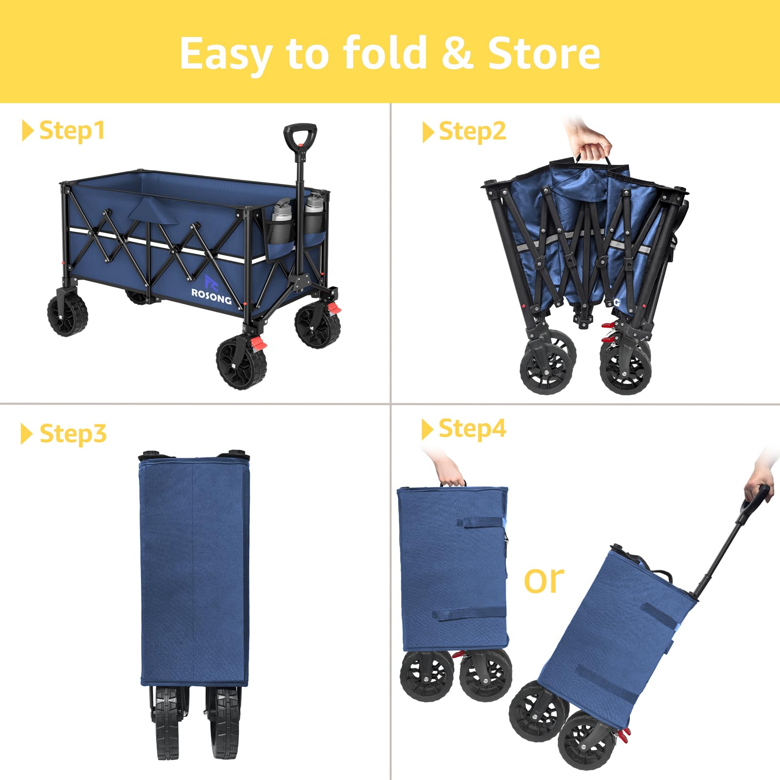 ROSONG wagon beside a folding chair showing portable size and scale