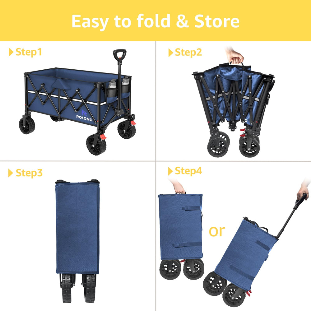 ROSONG wagon beside a folding chair showing portable size and scale