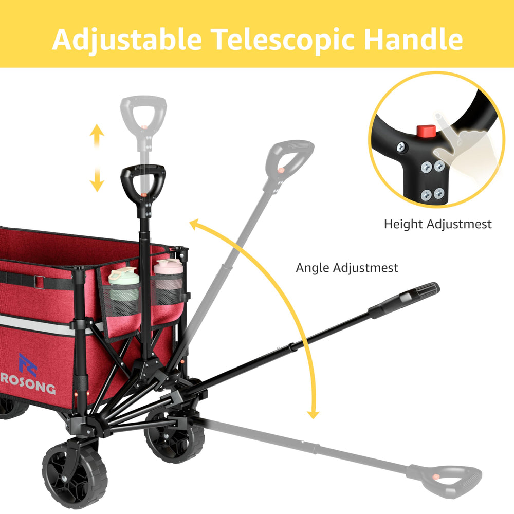 ROSONG wagon next to a person for size comparison and quick portability benefit