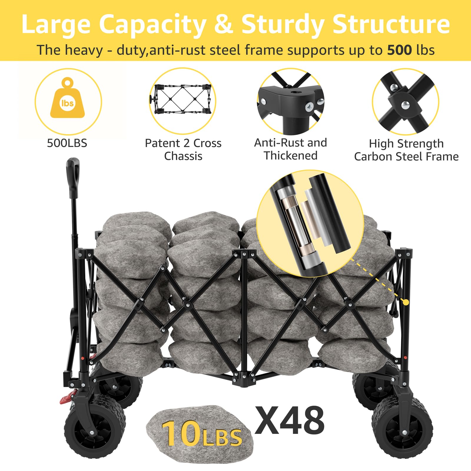 ROSONG large all-terrain wheel close-up for smooth rolling over rough ground benefit
