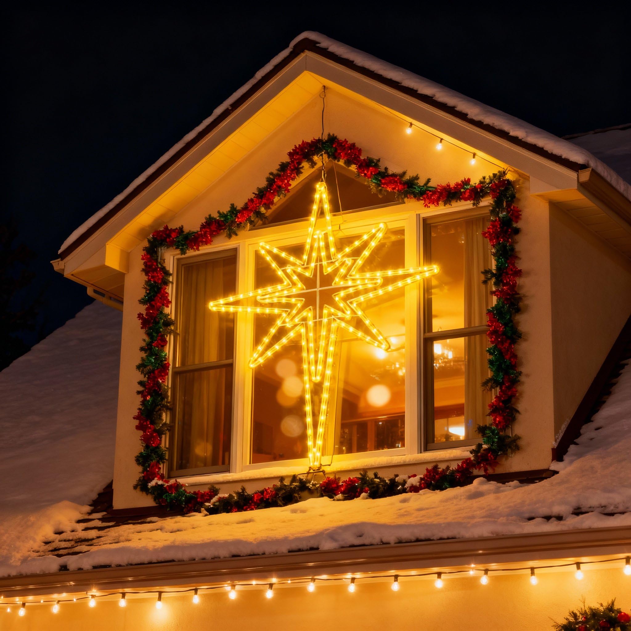 Rossesay Bethlehem Star beside standard door demonstrating large 43 x 32 inch scale