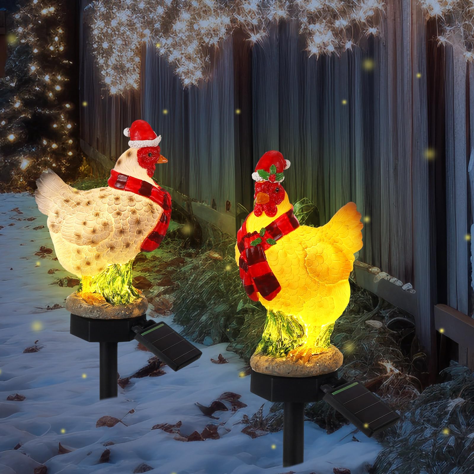 Rossesay chicken stakes placed in garden showing decorative placement and enhanced pathway visibility benefit