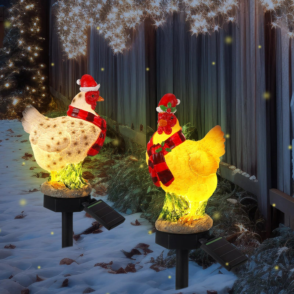 Rossesay chicken stakes placed in garden showing decorative placement and enhanced pathway visibility benefit
