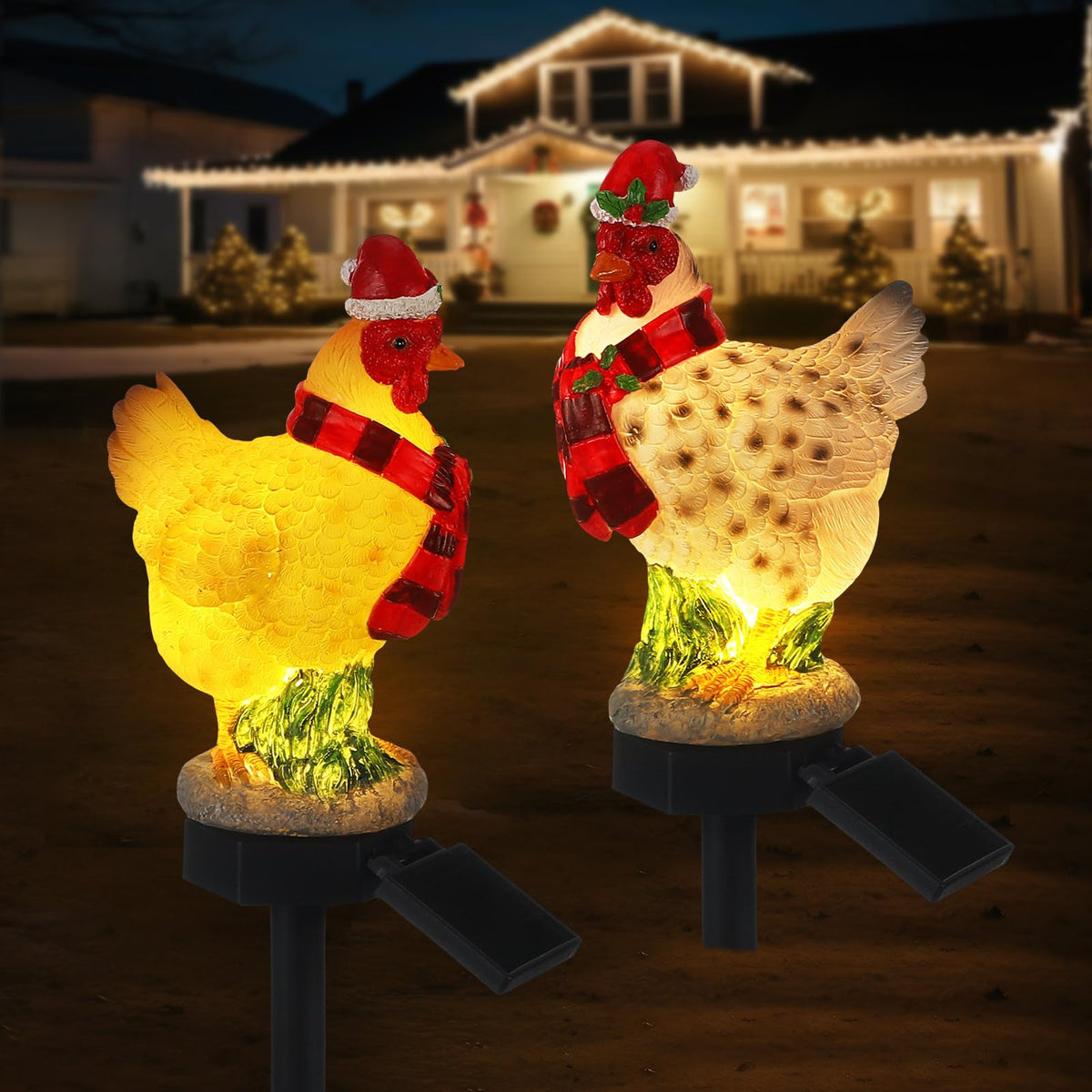 Rossesay chicken stake front view showing festive shape and stable base benefit curb appeal