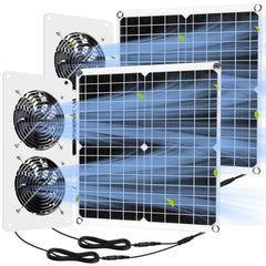 Rossesay front view of solar panel with dual fans showing kit components and functionality