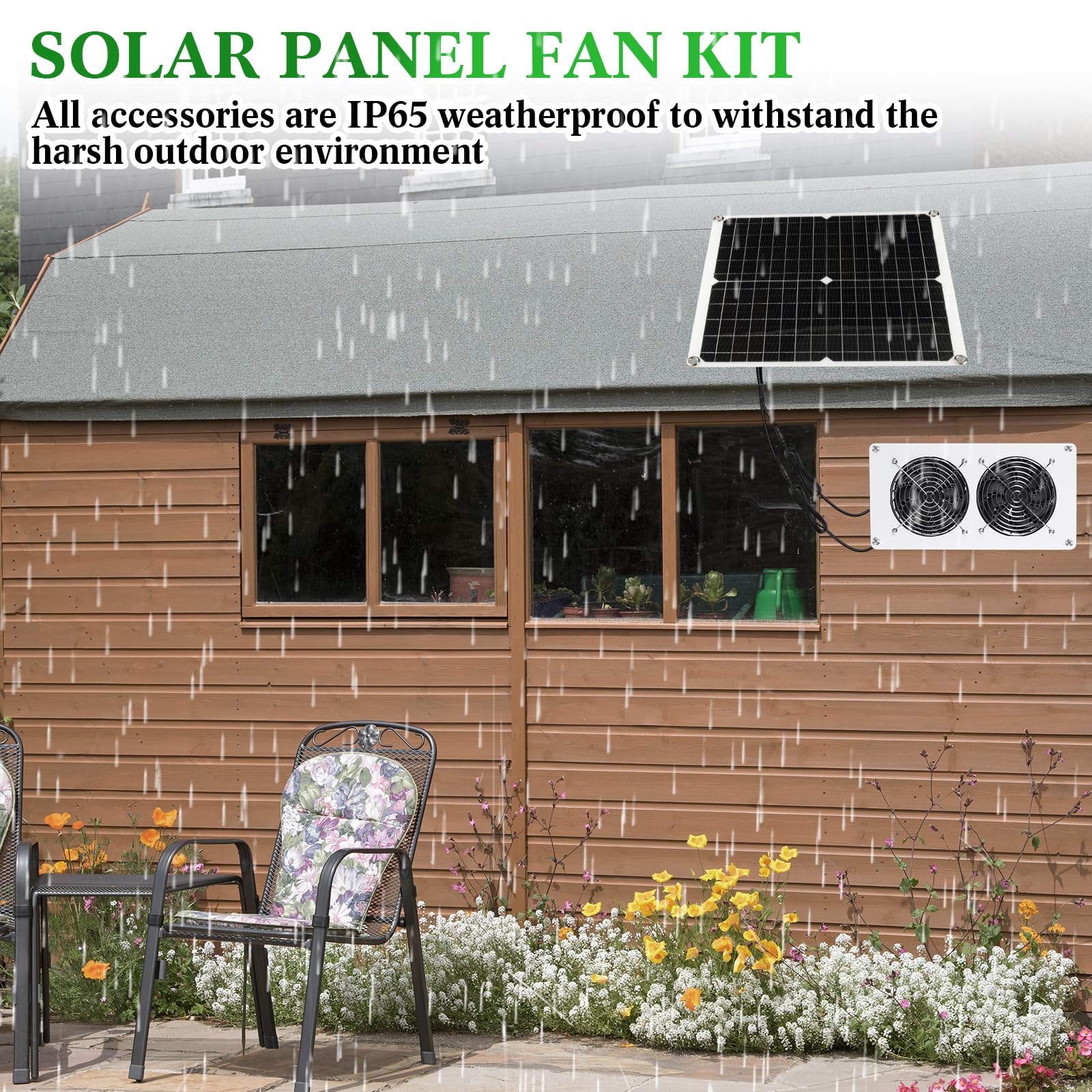 Rossesay solar panel mounted on shed roof demonstrating outdoor weather resistance
