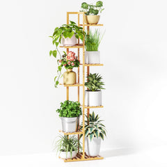 ROSSNY front view of full stand showing natural bamboo and vertical display benefits