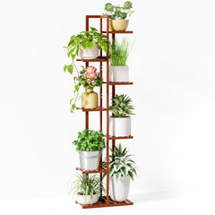 ROSSNY front view bamboo plant stand showing full 55-inch height and tiers for display benefit