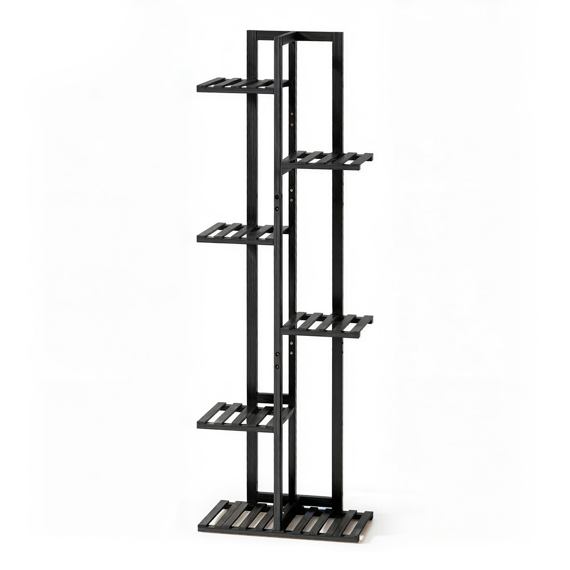 ROSSNY front view of black bamboo plant stand showing vertical display benefit