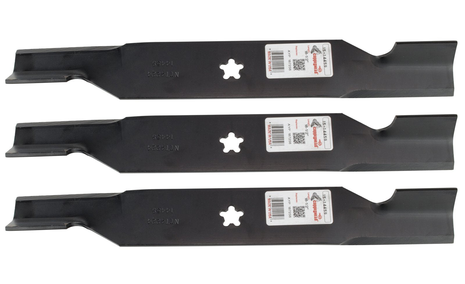 Rotary front view of three-pack blades showing product and packaging, easy replacement
