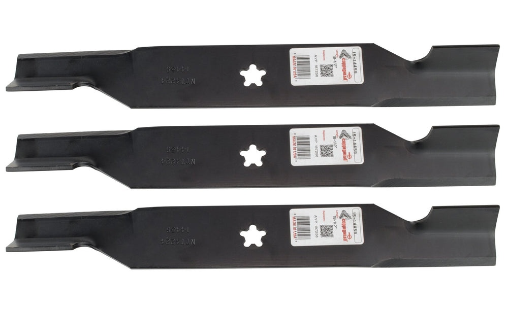 Rotary front view of three-pack blades showing product and packaging, easy replacement