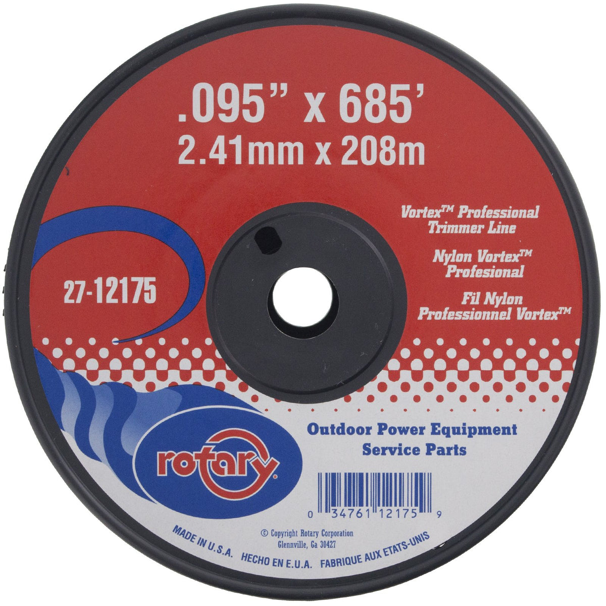 Rotary Vortex front view of 3 lb spool showing capacity and labeling for reliable supply