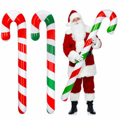 Rotatingpals front view of four candy cane inflatables showing festive colors and size benefit