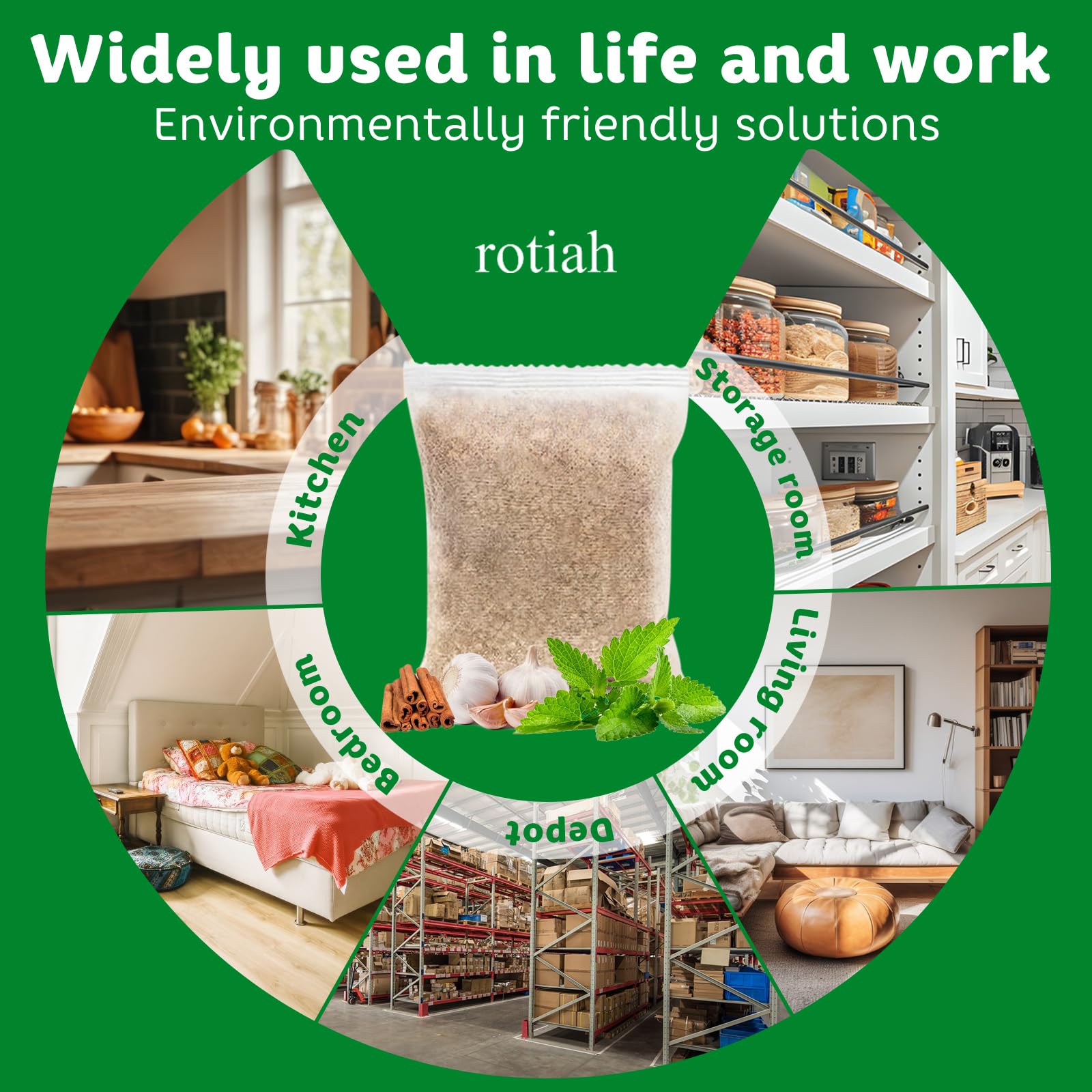 ROTIAH pouches on garage shelf illustrating safe, natural pest prevention