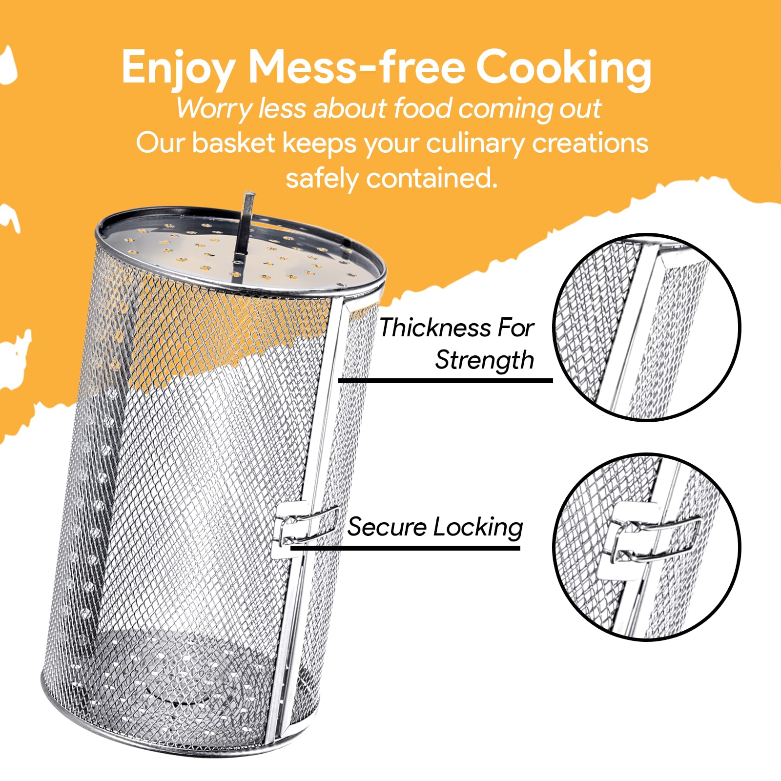 ROTO-Q 360 tumble basket full of chicken wings demonstrating uniform rotation benefit