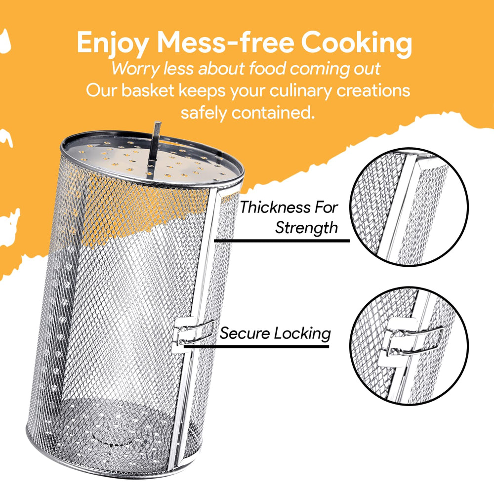 ROTO-Q 360 tumble basket full of chicken wings demonstrating uniform rotation benefit