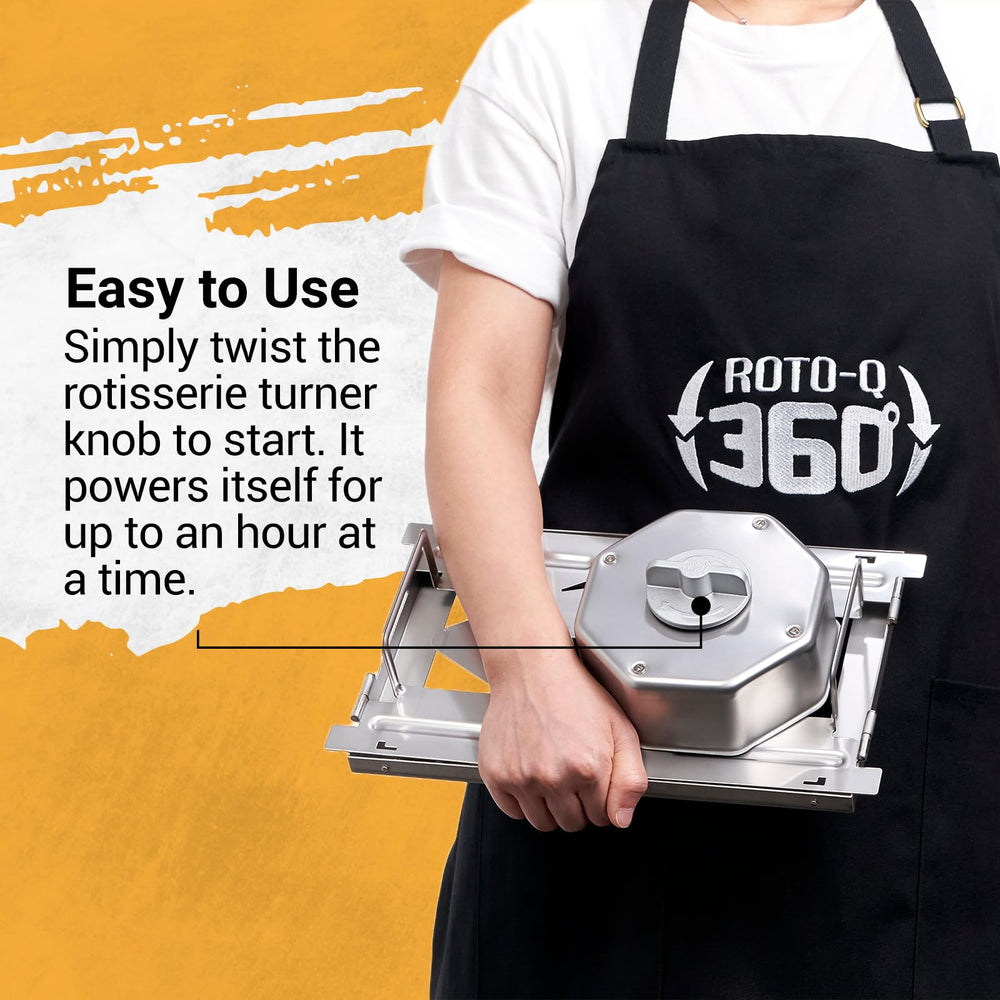 ROTO-Q 360 next to a hand for size scale showing compact footprint benefit