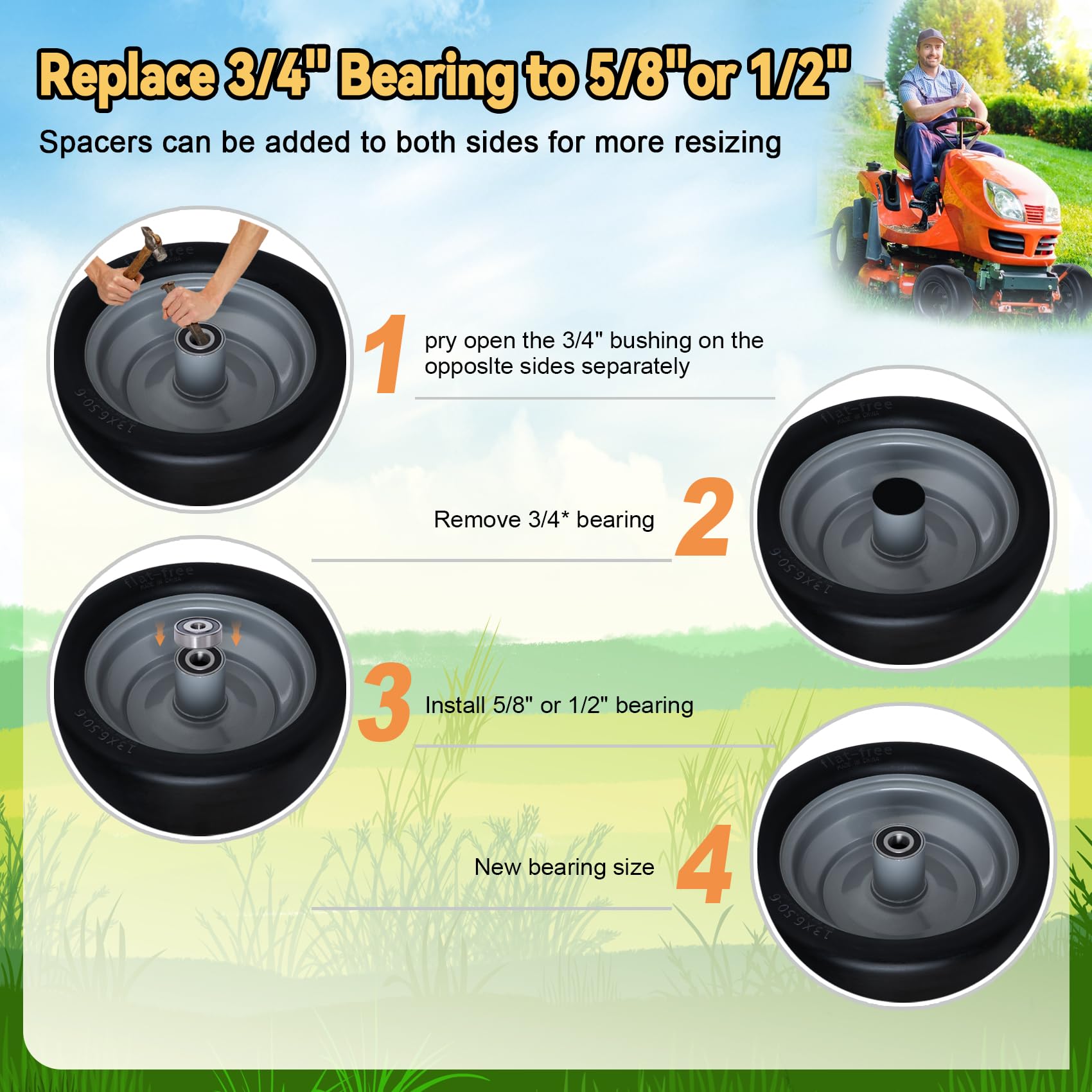 Roueoo wheel mounted on zero-turn mower demonstrating stable in-use performance
