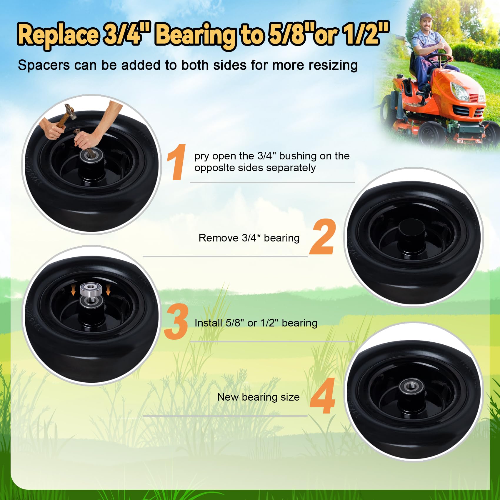 Roueoo tires installed on a zero-turn mower in use for reliable no-flat mowing