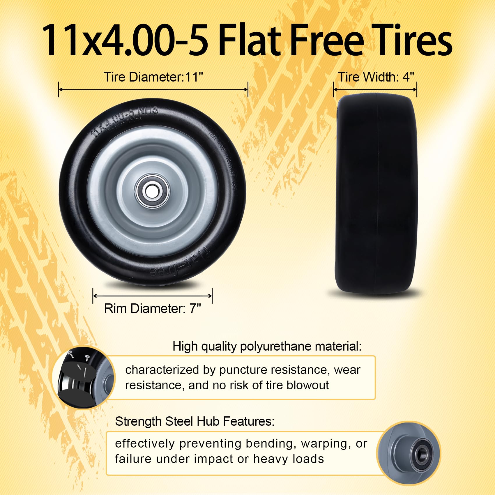 Roueoo tread close-up on PU tire showing wear resistance benefit
