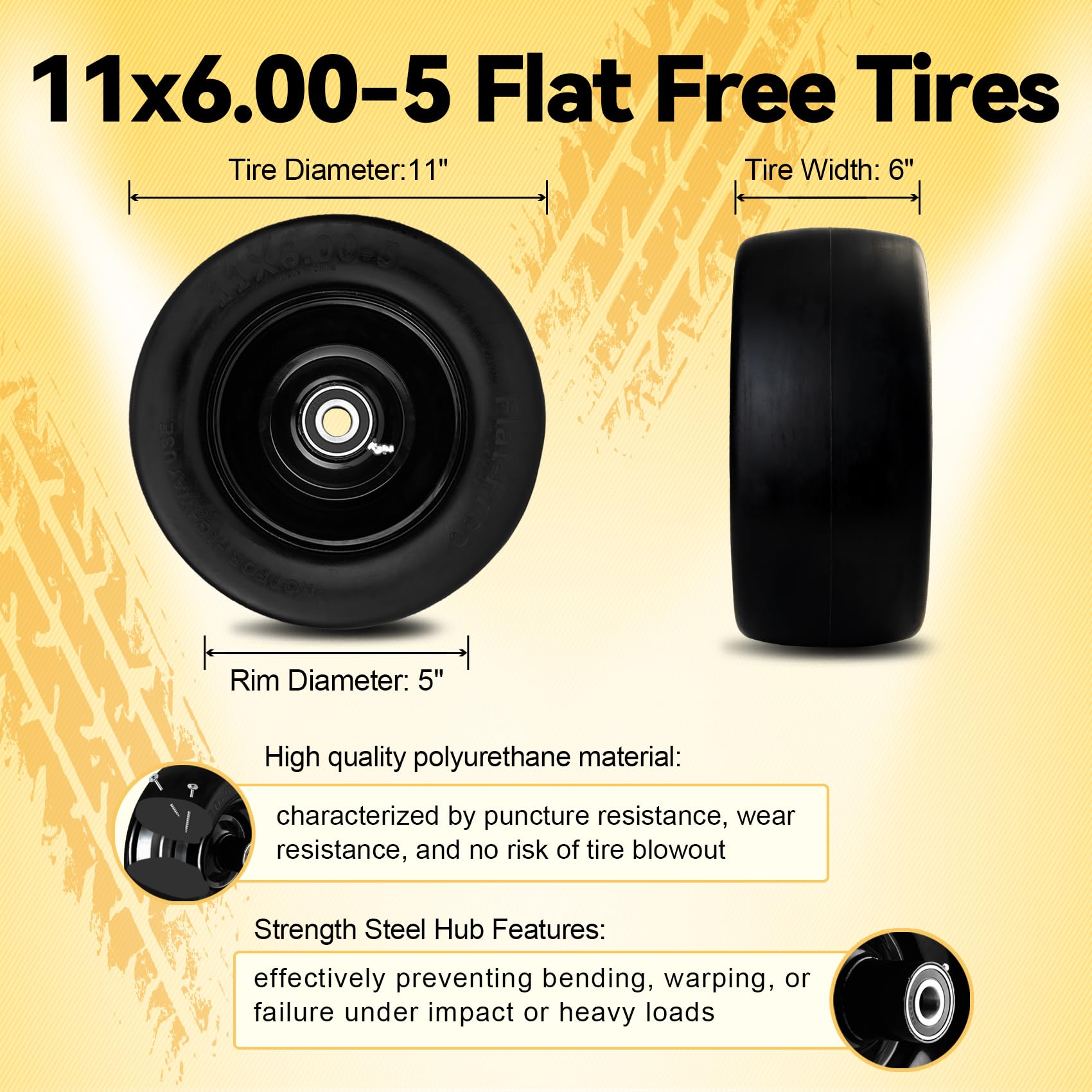 Roueoo close-up of PU tread showing durable compound and excellent puncture resistance