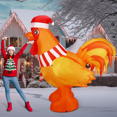 RoundFunny rooster front view showing festive hat and cheerful pose, bright curb appeal