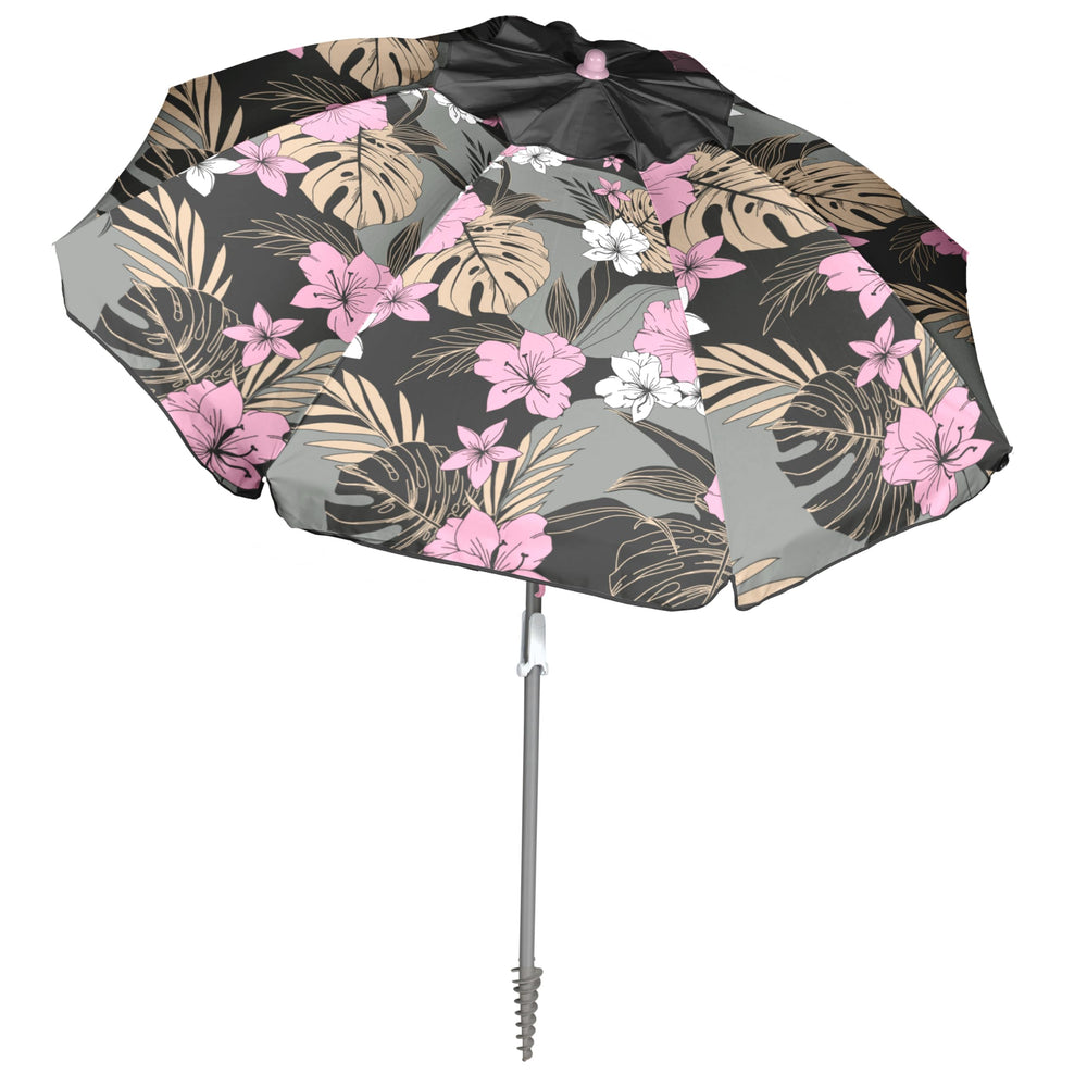 Roxy umbrella front view showing full canopy and shaded area benefit