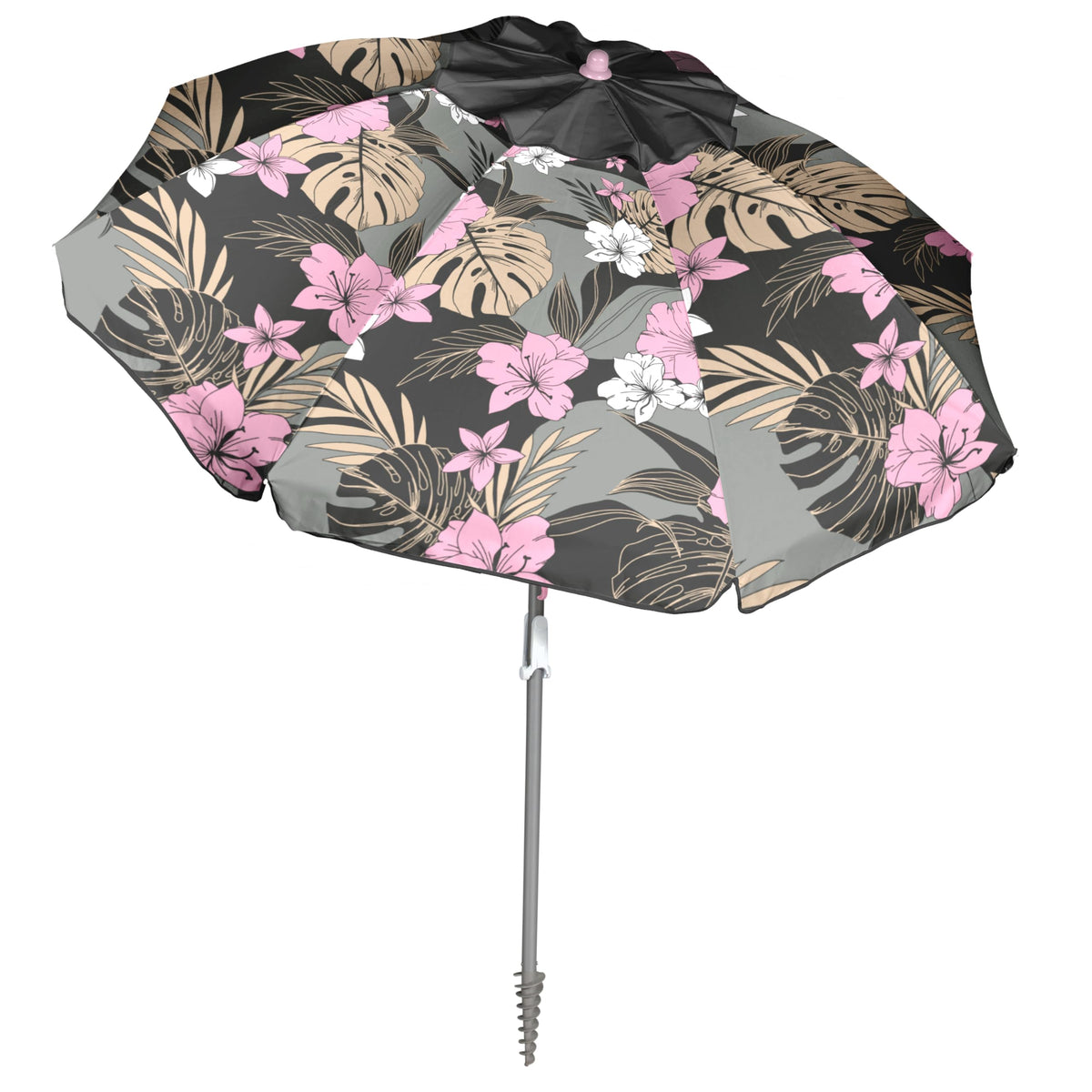 Roxy umbrella front view showing full canopy and shaded area benefit