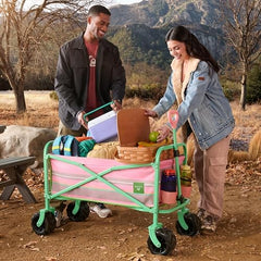 Roxy folded wagon in car trunk to show compact storage and portability