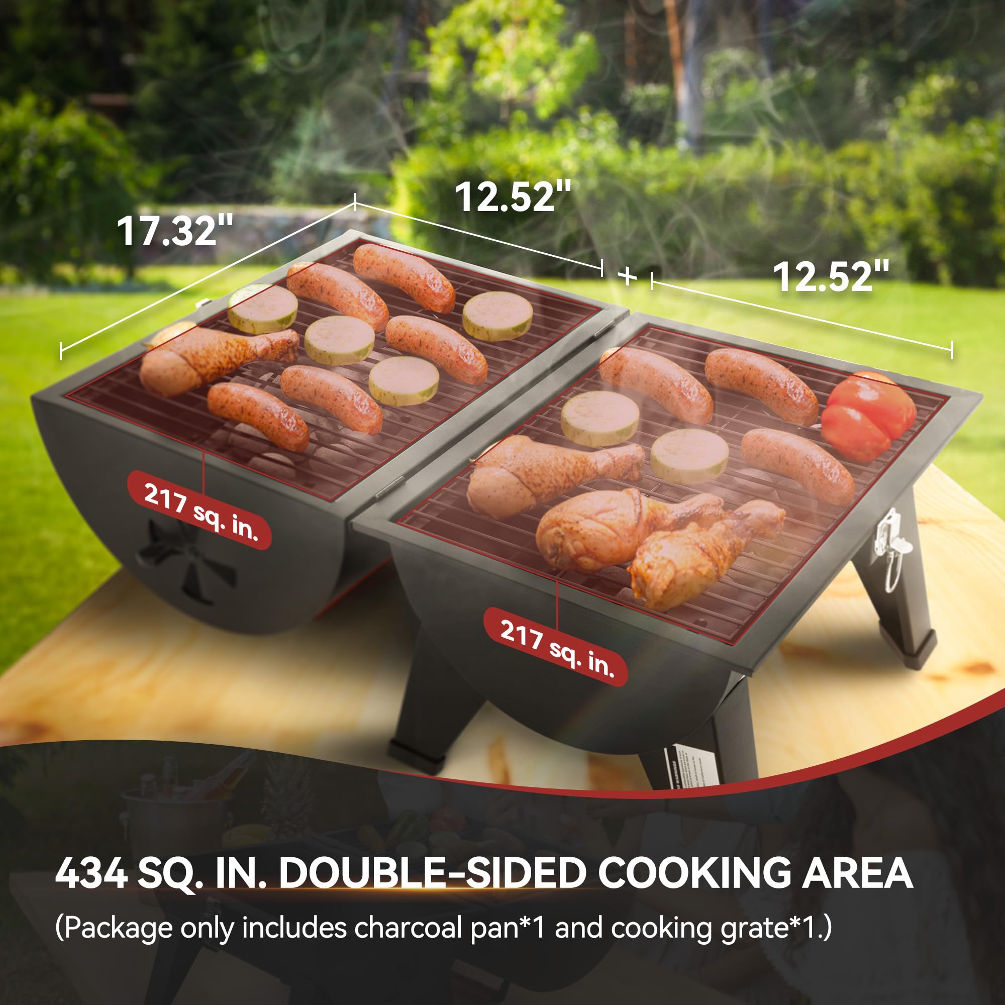 Royal Gourmet removable charcoal pan detail for simple ash disposal