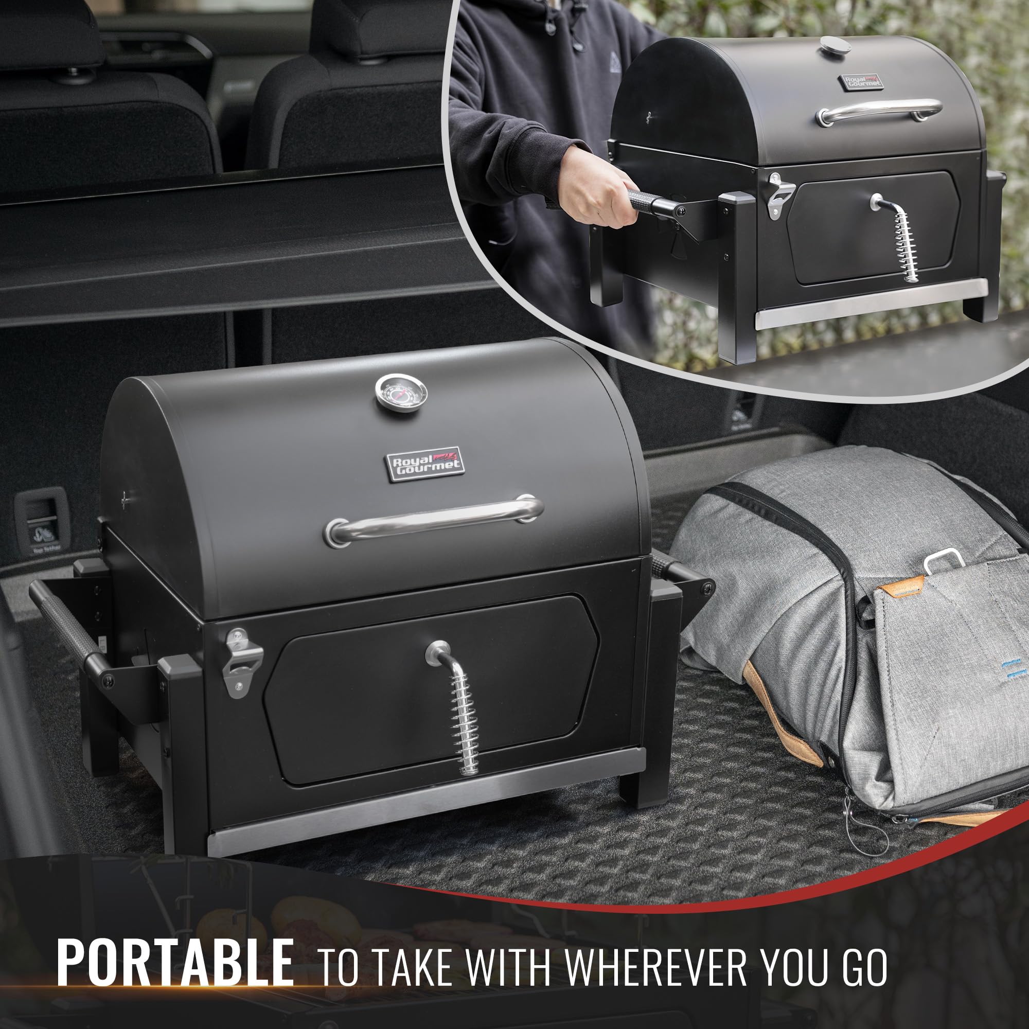 Royal Gourmet CD1519 front charcoal access door for adding fuel without heat loss