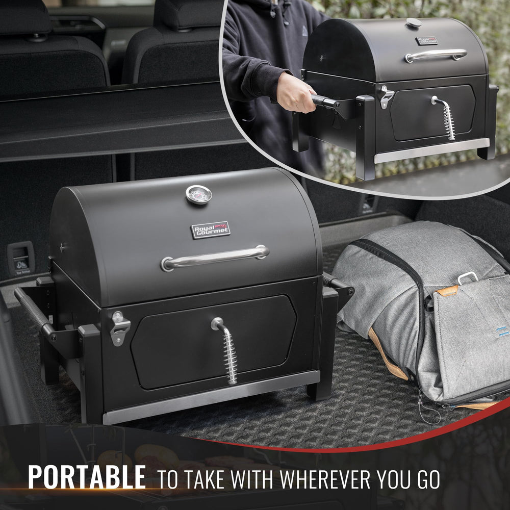 Royal Gourmet CD1519 front charcoal access door for adding fuel without heat loss