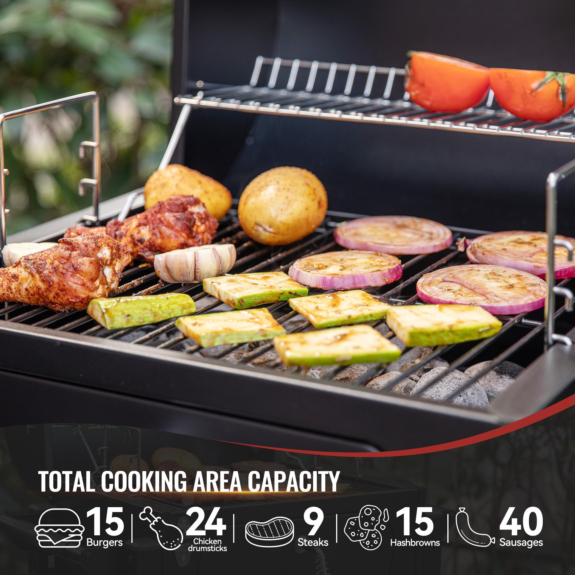 Royal Gourmet CD1519 removable ash tray pulled out for simpler cleanup