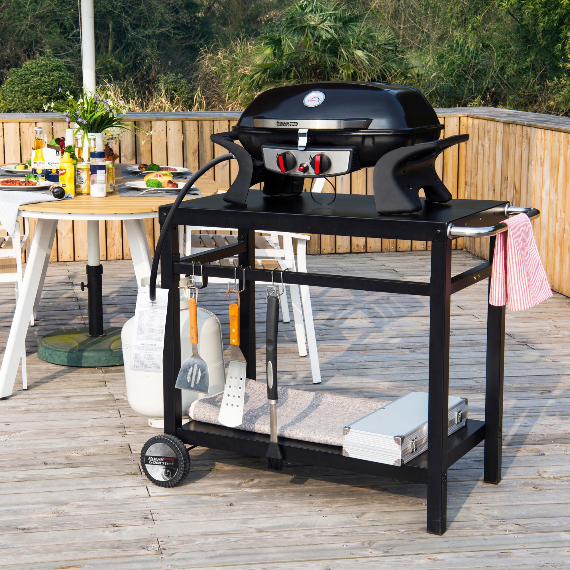 Royal Gourmet cylinder hook holding a propane tank for secure fuel storage