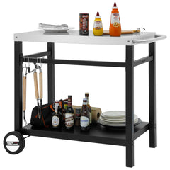 Royal Gourmet front view of dining cart showing organized prep space and mobility