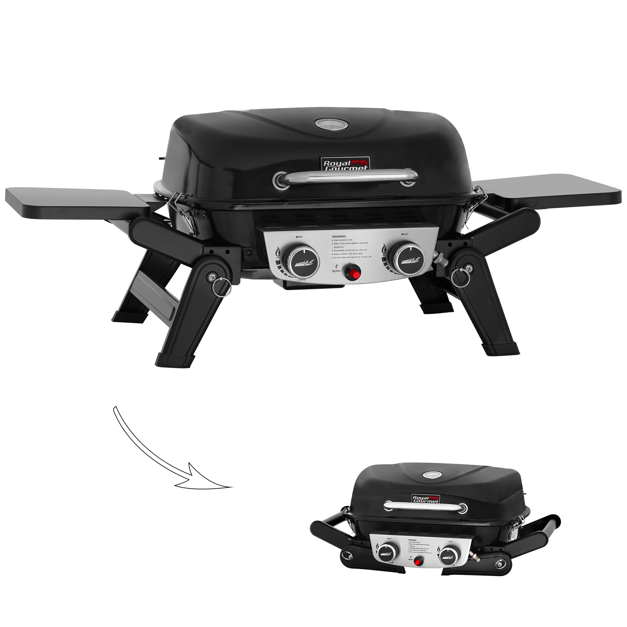 Royal Gourmet front view showing compact grill and burners for quick meals