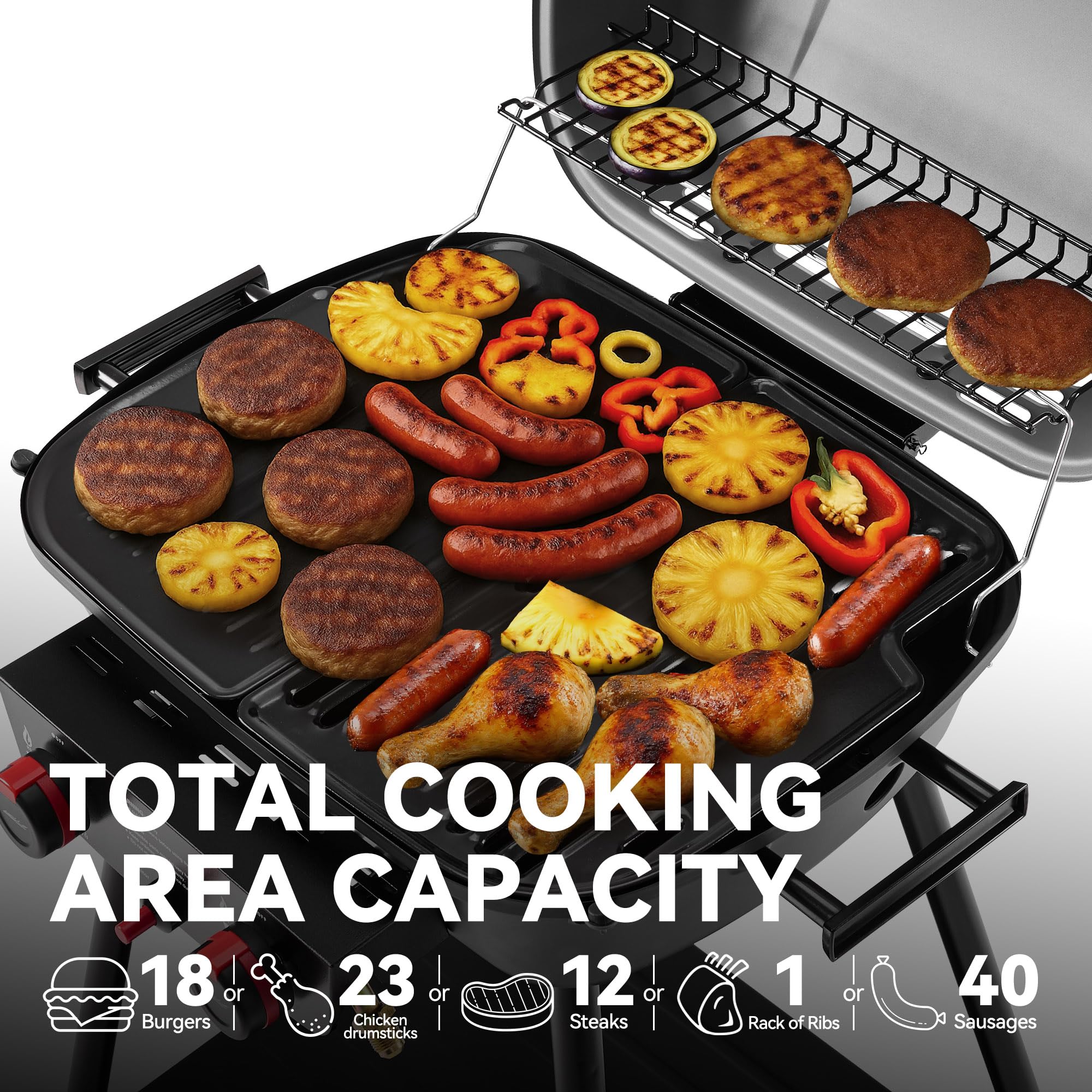 Royal Gourmet close-up of griddle surface, highlights even cooking area and easy searing