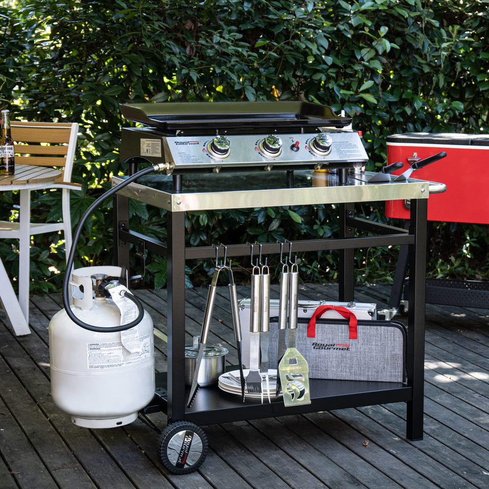 Royal Gourmet grill cart outdoors with griddle showing ready-to-cook setup