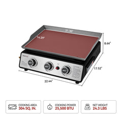 Royal Gourmet image of three burners and control knobs showing precise heat control for zones