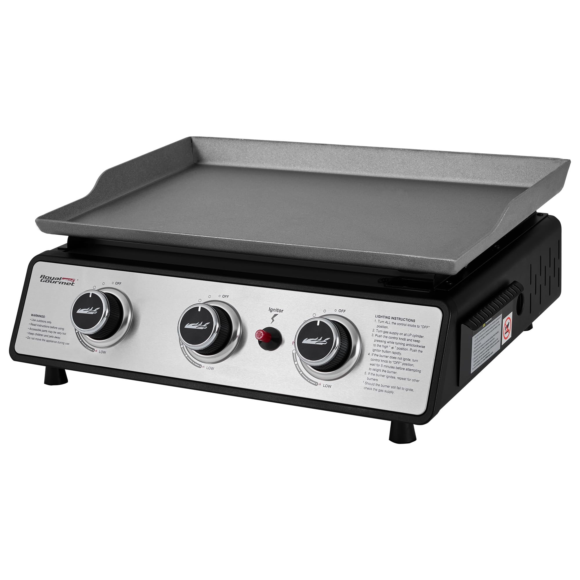 Royal Gourmet close-up of 3.5mm steel griddle top showing smooth cooking surface and even heat