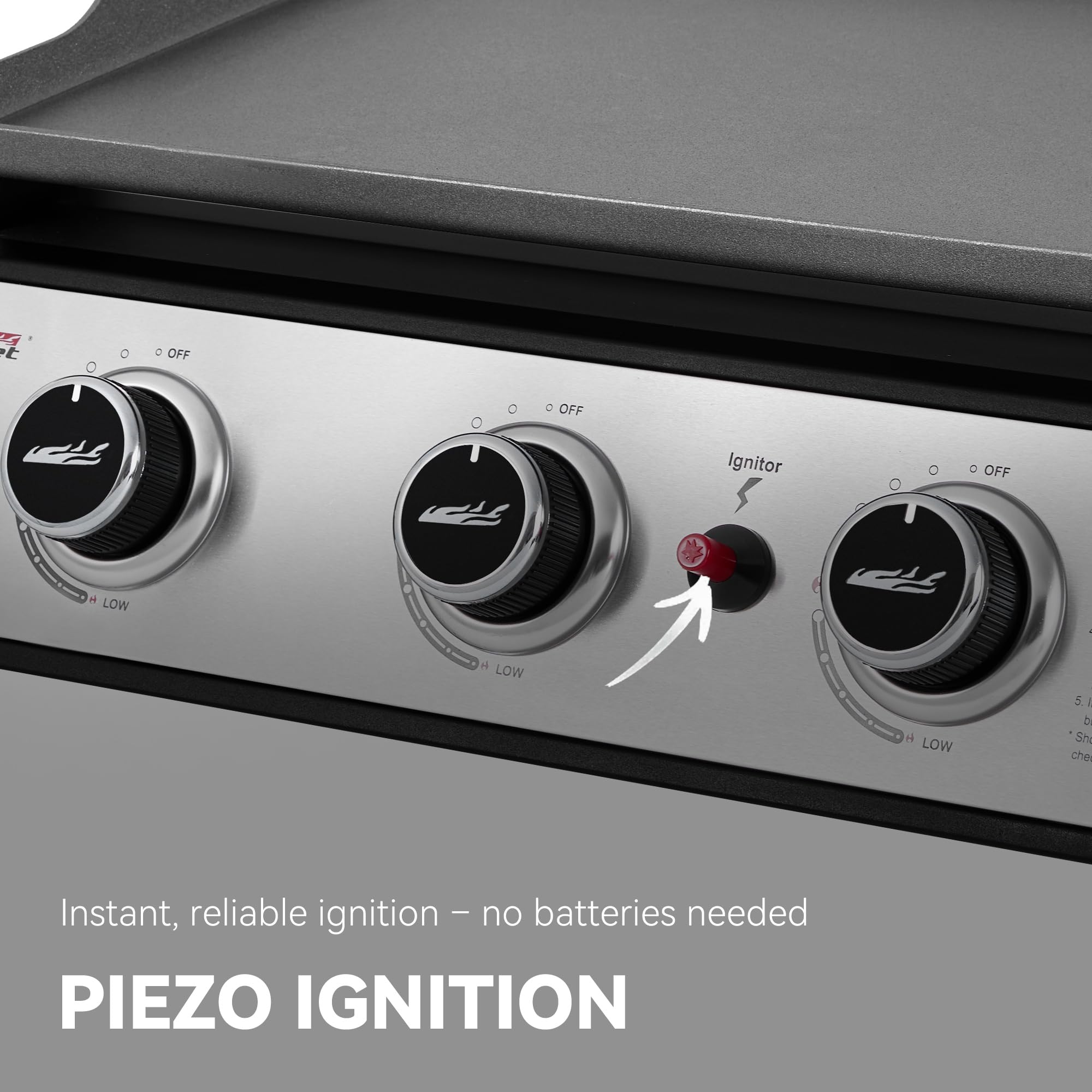 Royal Gourmet side profile showing sturdy feet for stable setup on uneven outdoor surfaces