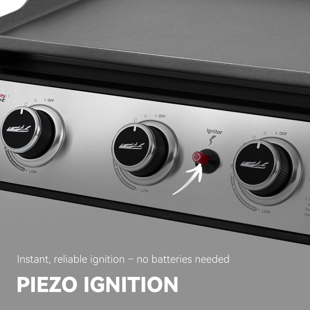 Royal Gourmet side profile showing sturdy feet for stable setup on uneven outdoor surfaces