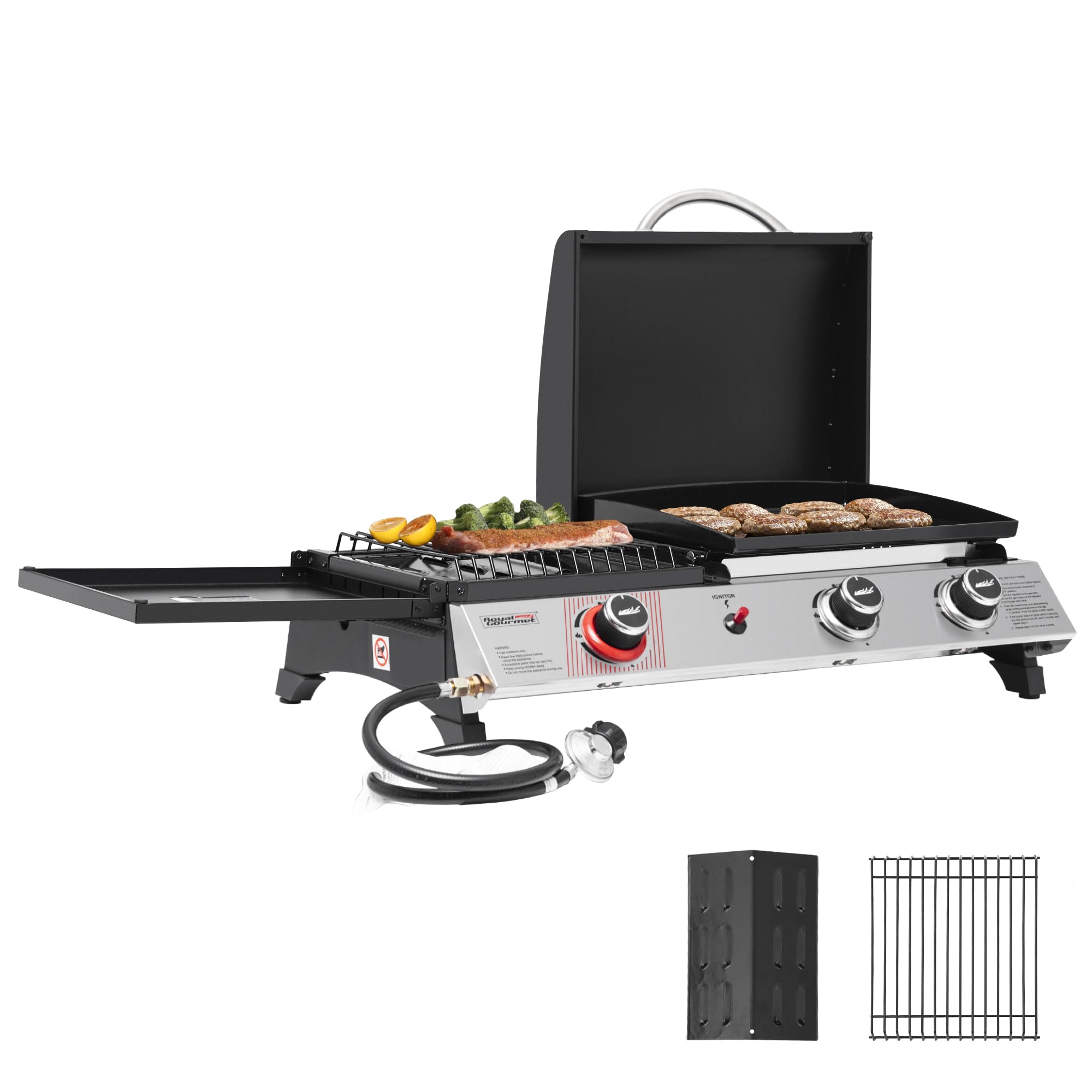 Royal Gourmet PD1305H front view showing control knobs and compact design for versatility