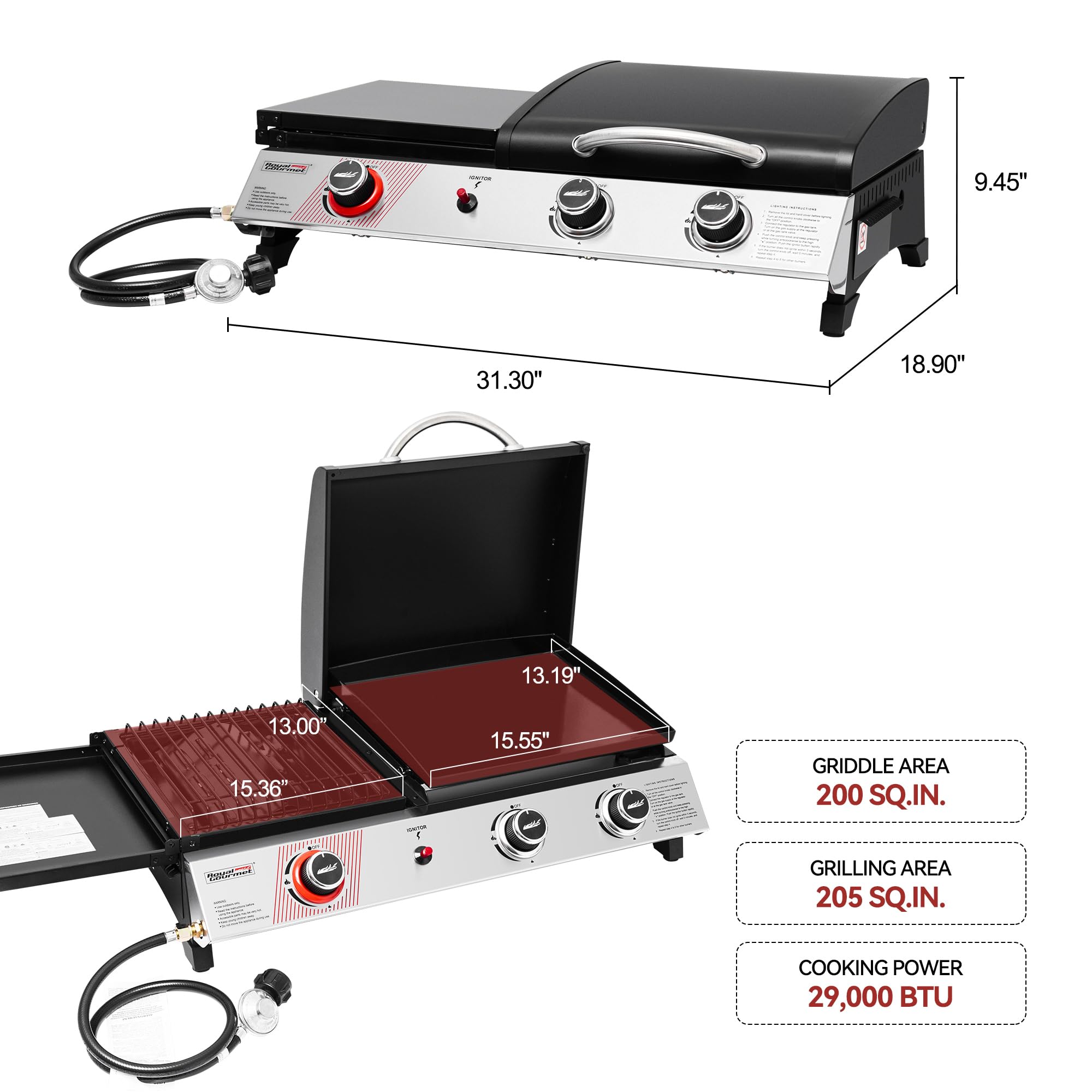 Royal Gourmet PD1305H grill grate detail showing searing surface for even char